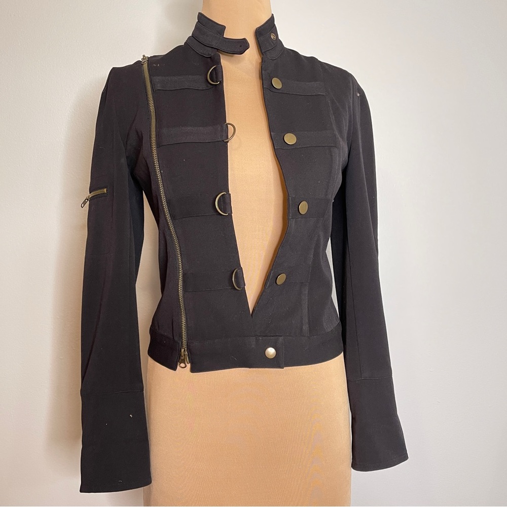 Walter Military Utility Jacket Size 4 S Funnel Neck Zip Front Stretch Statement - Picture 3 of 12